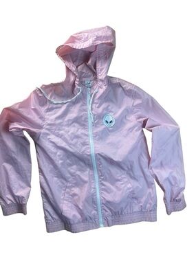 Unknown Brand Pink Hooded Windbreaker Jacket with Alien Patch